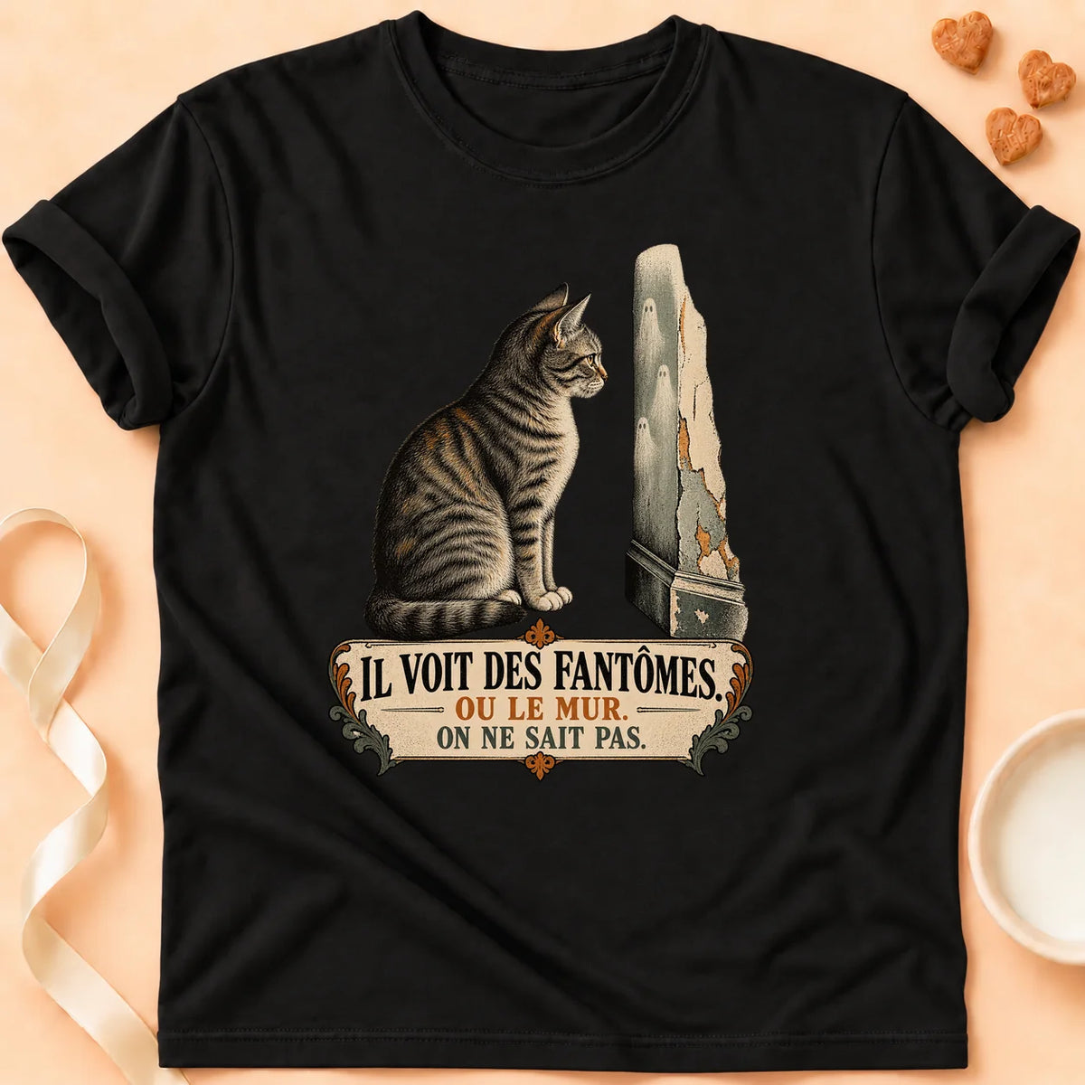 T-shirt chat Patoume – T-shirt Fantôme – Noir