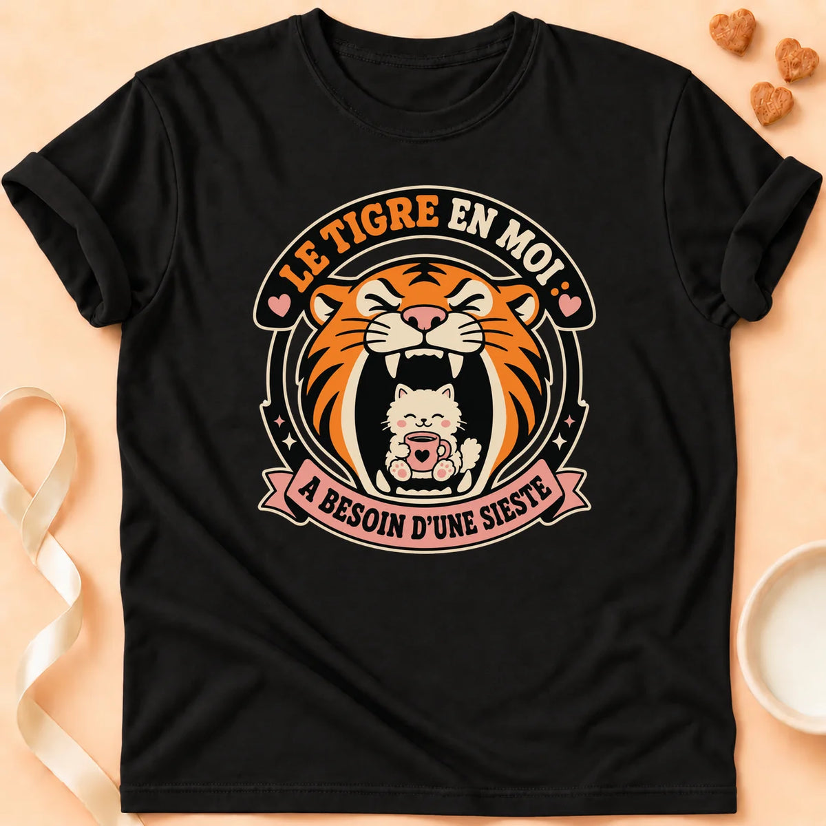 T-shirt chat Patoume – T-Shirt Sieste – Noir