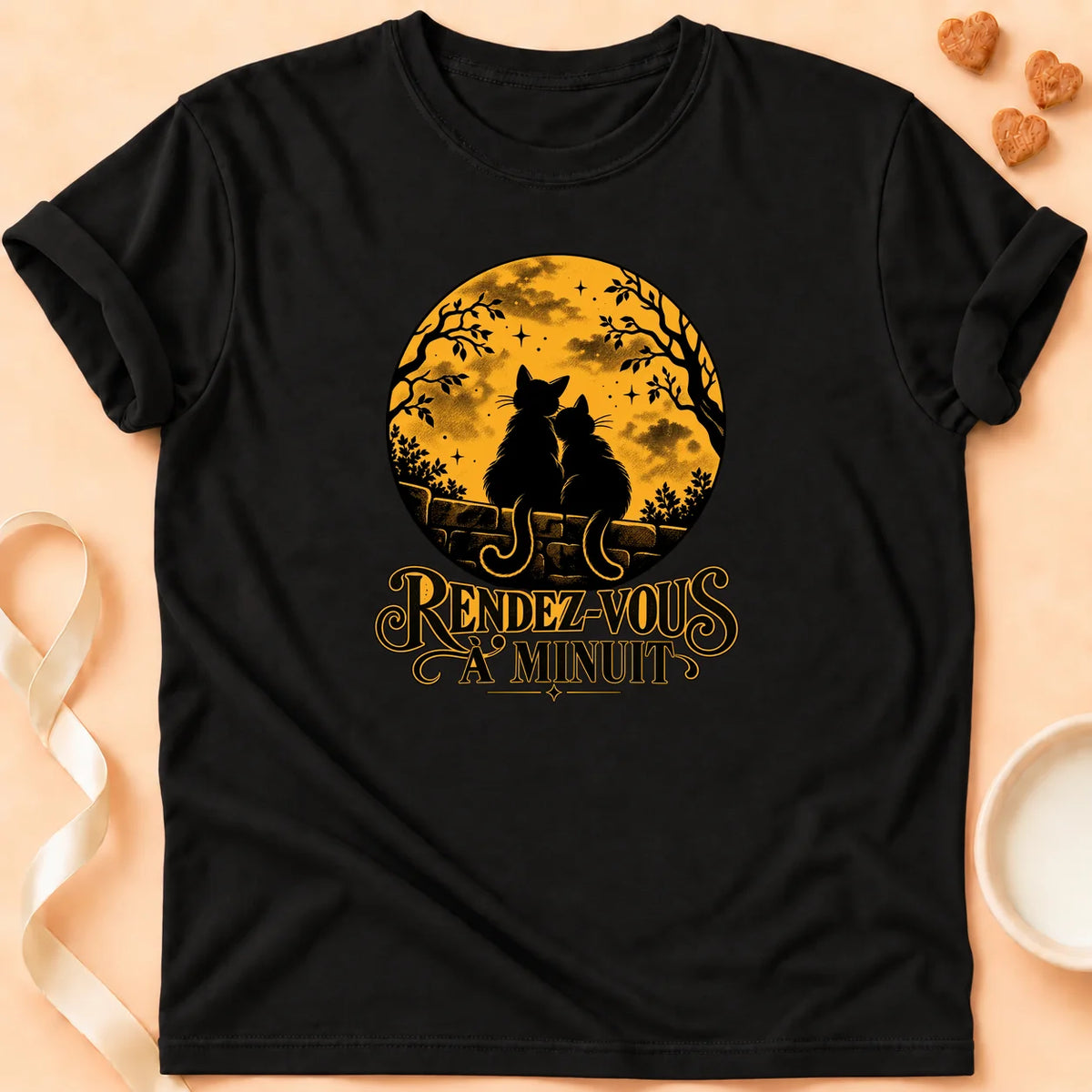 T-shirt chat Patoume – T-shirt Rdv à minuit – Noir