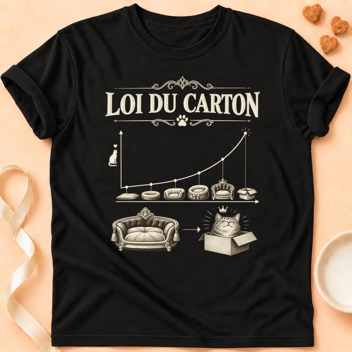 T-shirt chat Patoume – T-shirt Loi du Carton – Noir