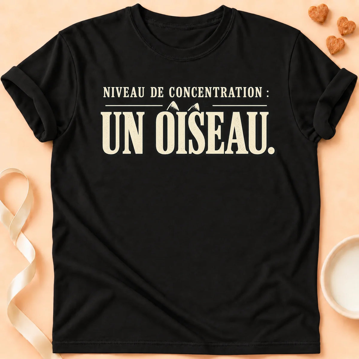 T-shirt chat Patoume – T-shirt Niveau de concentration – Noir