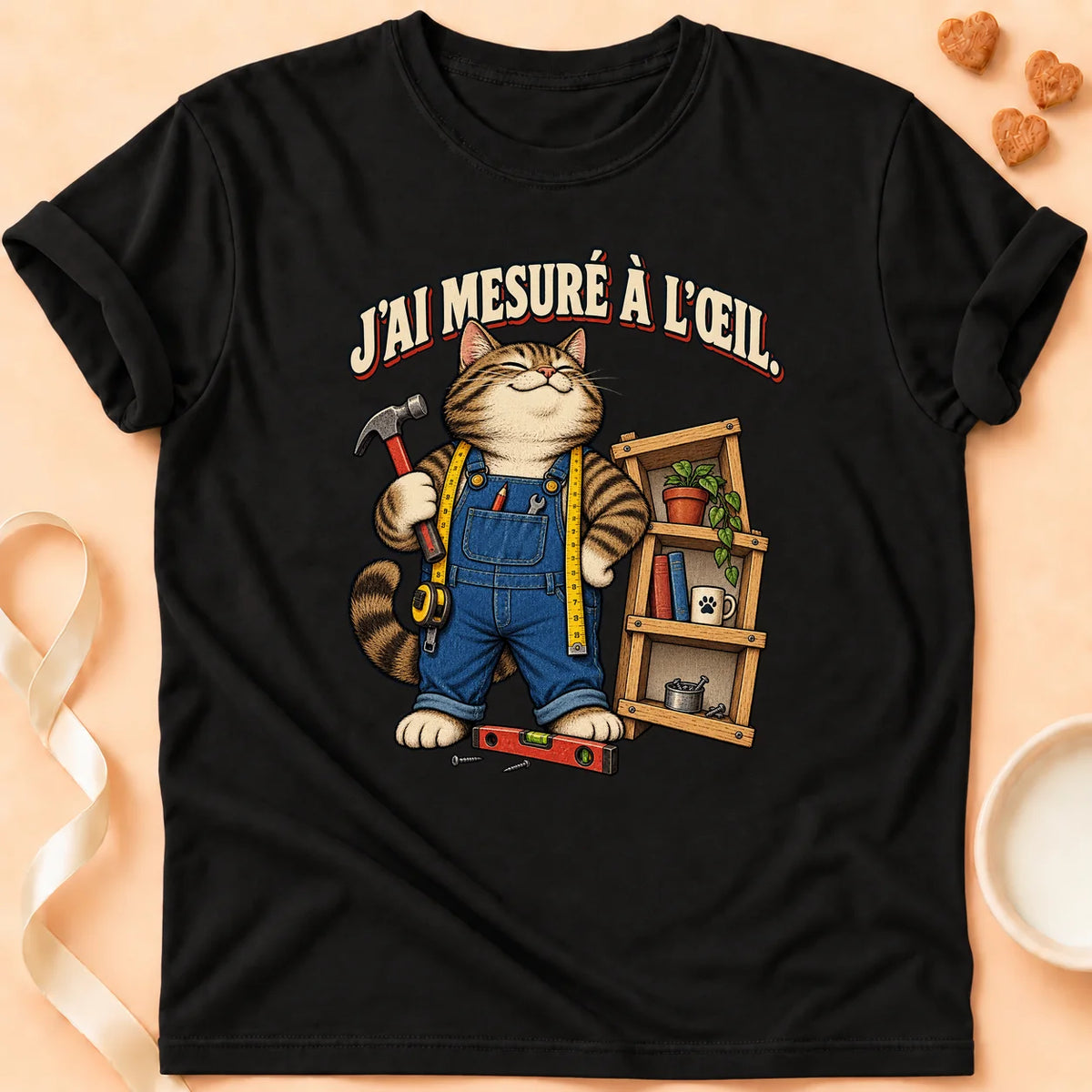 T-shirt chat Patoume – T-shirt Mesure à l'oeil – Noir