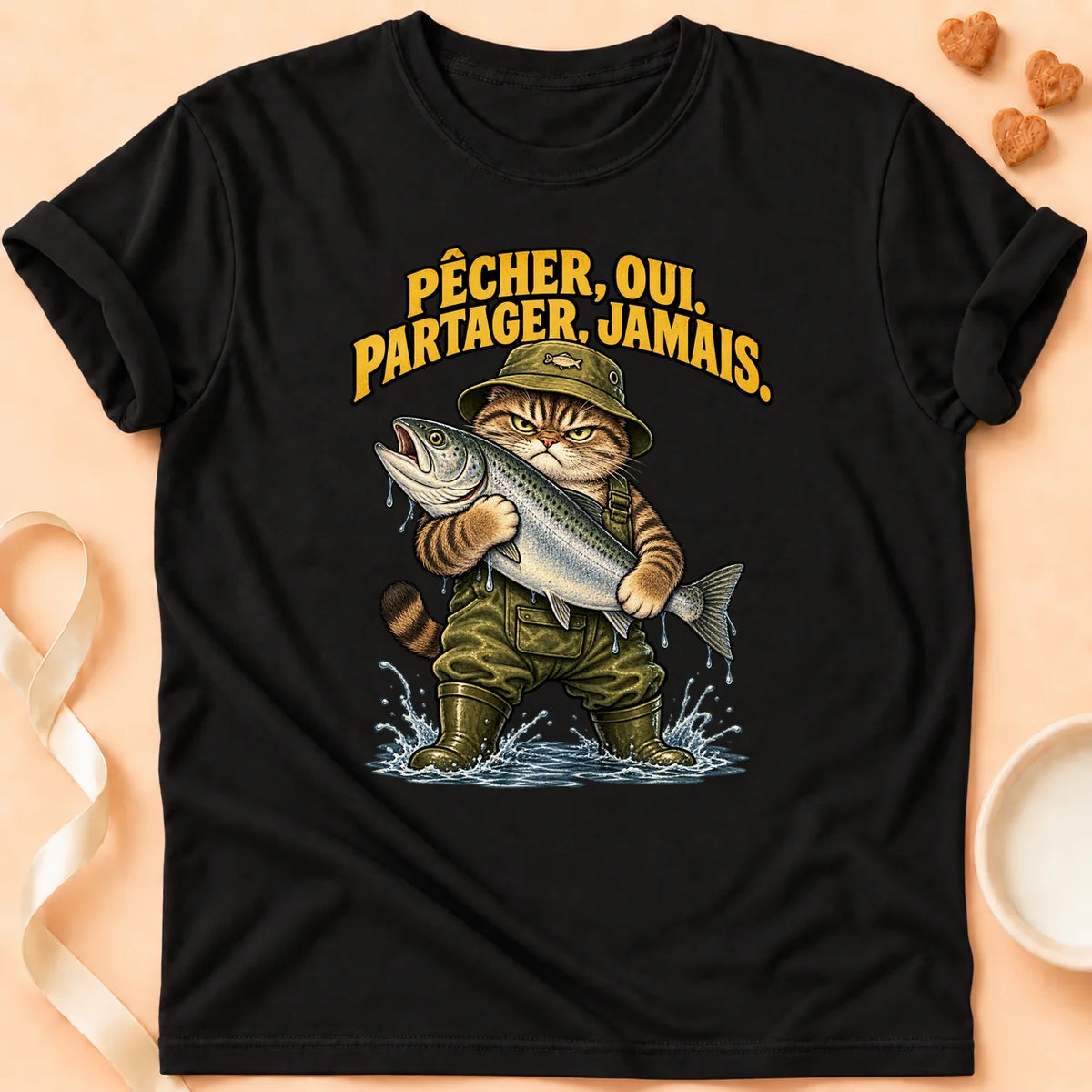 T-shirt chat Patoume – T-shirt Ne partage jamais – Noir