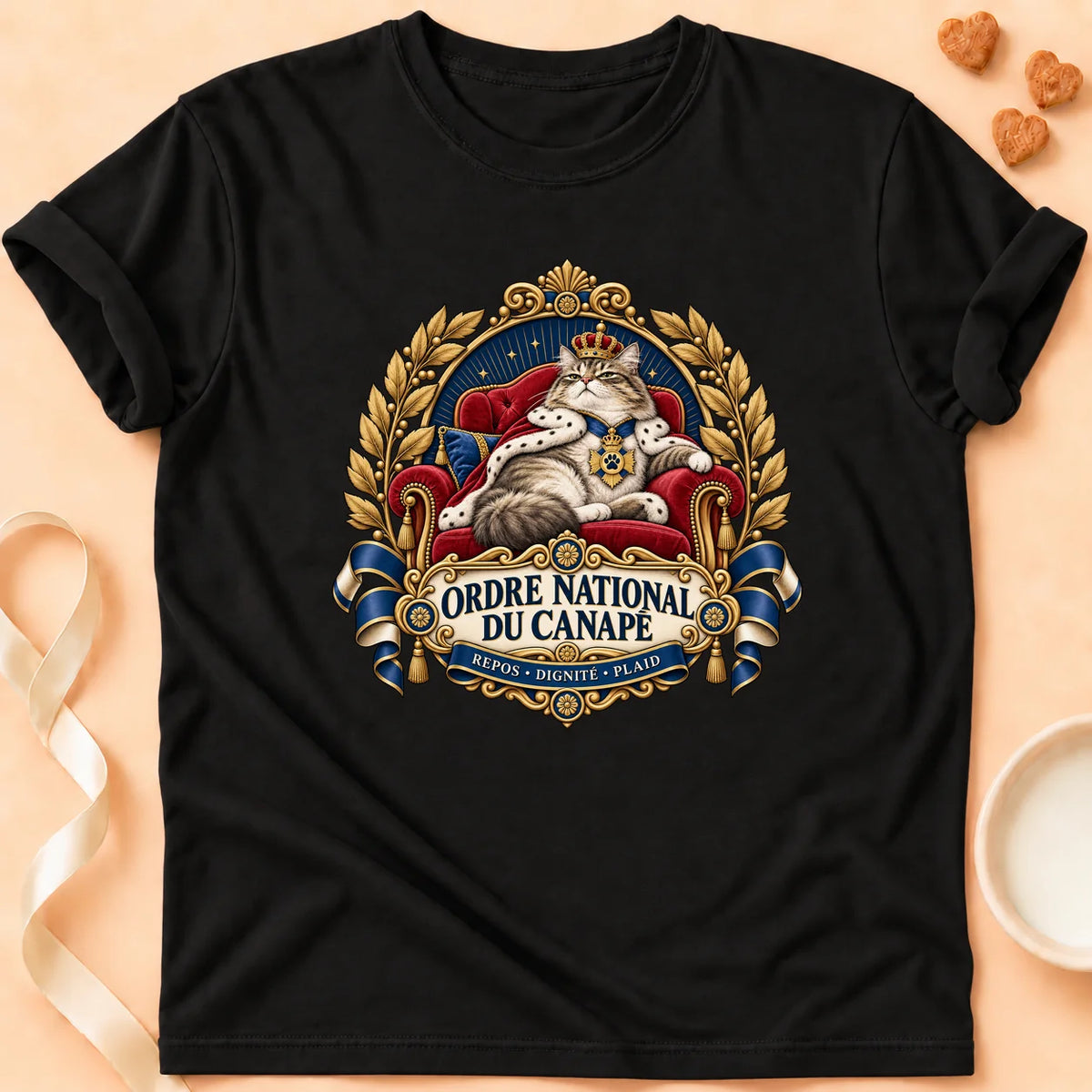 T-shirt chat Patoume – T-shirt Ordre du canapé – Noir