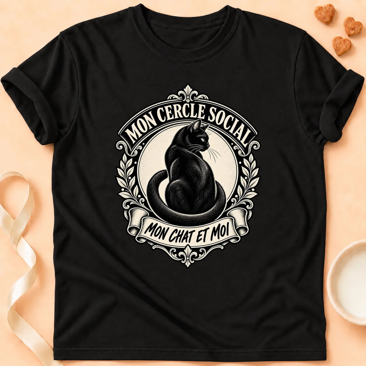 T-shirt chat Patoume – T-shirt Cercle social – Noir