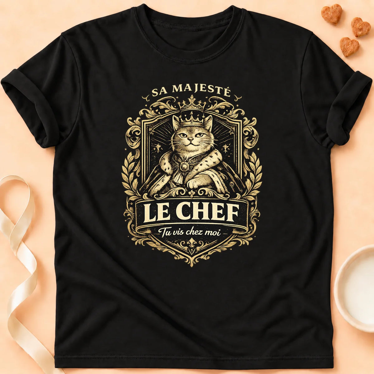 T-shirt chat Patoume – T-Shirt Sa Majesté – Noir