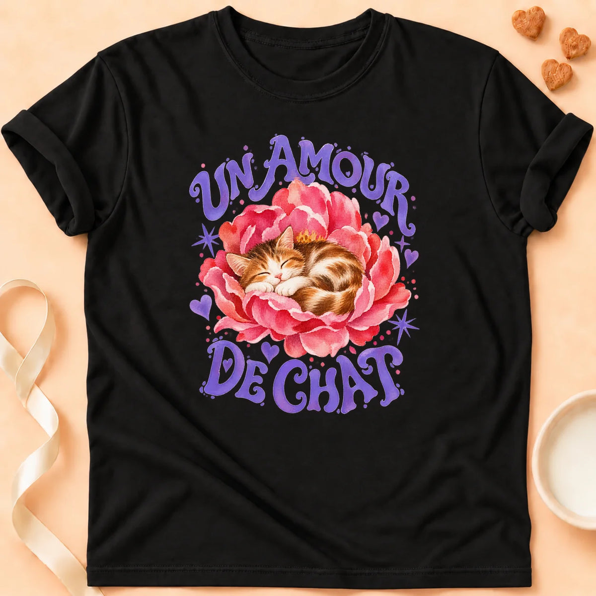 T-shirt chat Patoume – T-shirt Un amour de chat – Noir