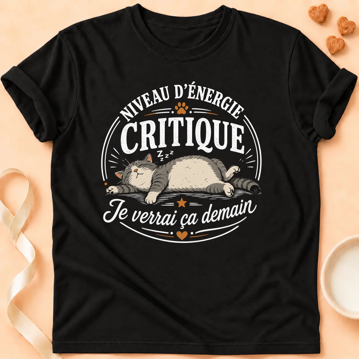 T-shirt chat Patoume – T-Shirt Flemme – Noir