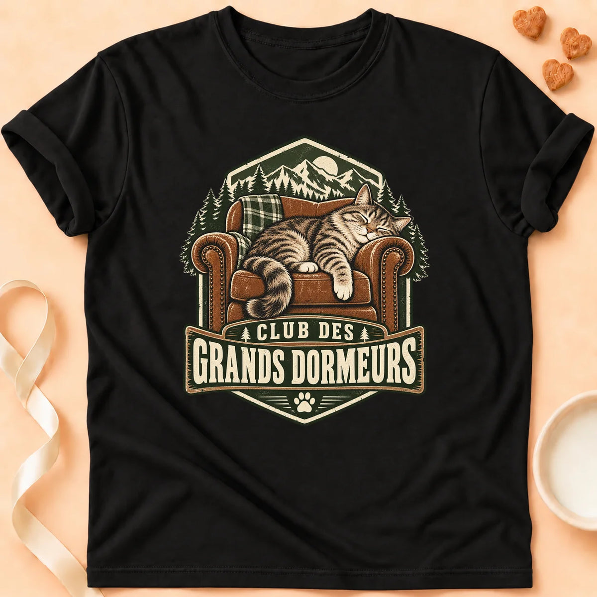 T-shirt chat Patoume – T-shirt Grand dormeur – Noir