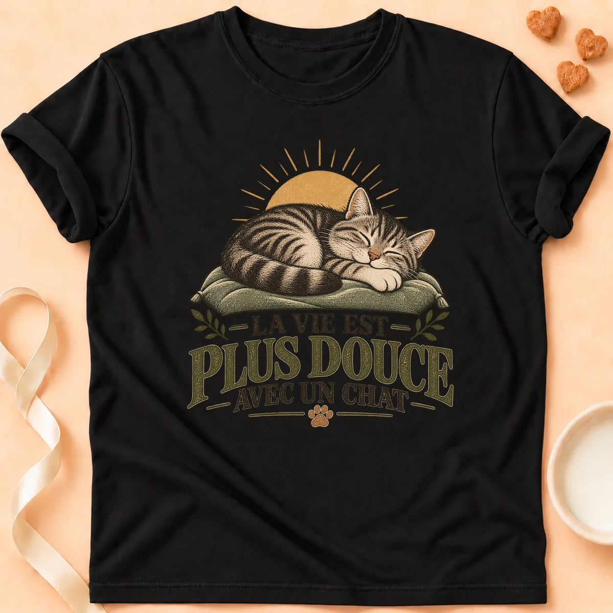 T-shirt chat Patoume – T-shirt Vie douce – Noir