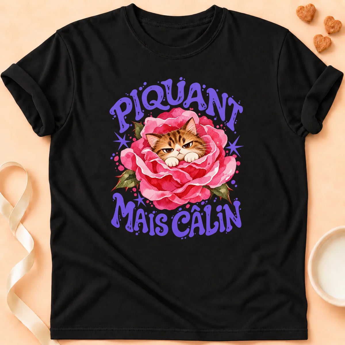T-shirt chat Patoume – T-shirt Piquant mais câlin – Noir