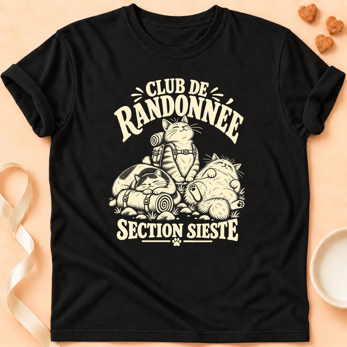 T-shirt chat Patoume – T-shirt Section sieste – Noir