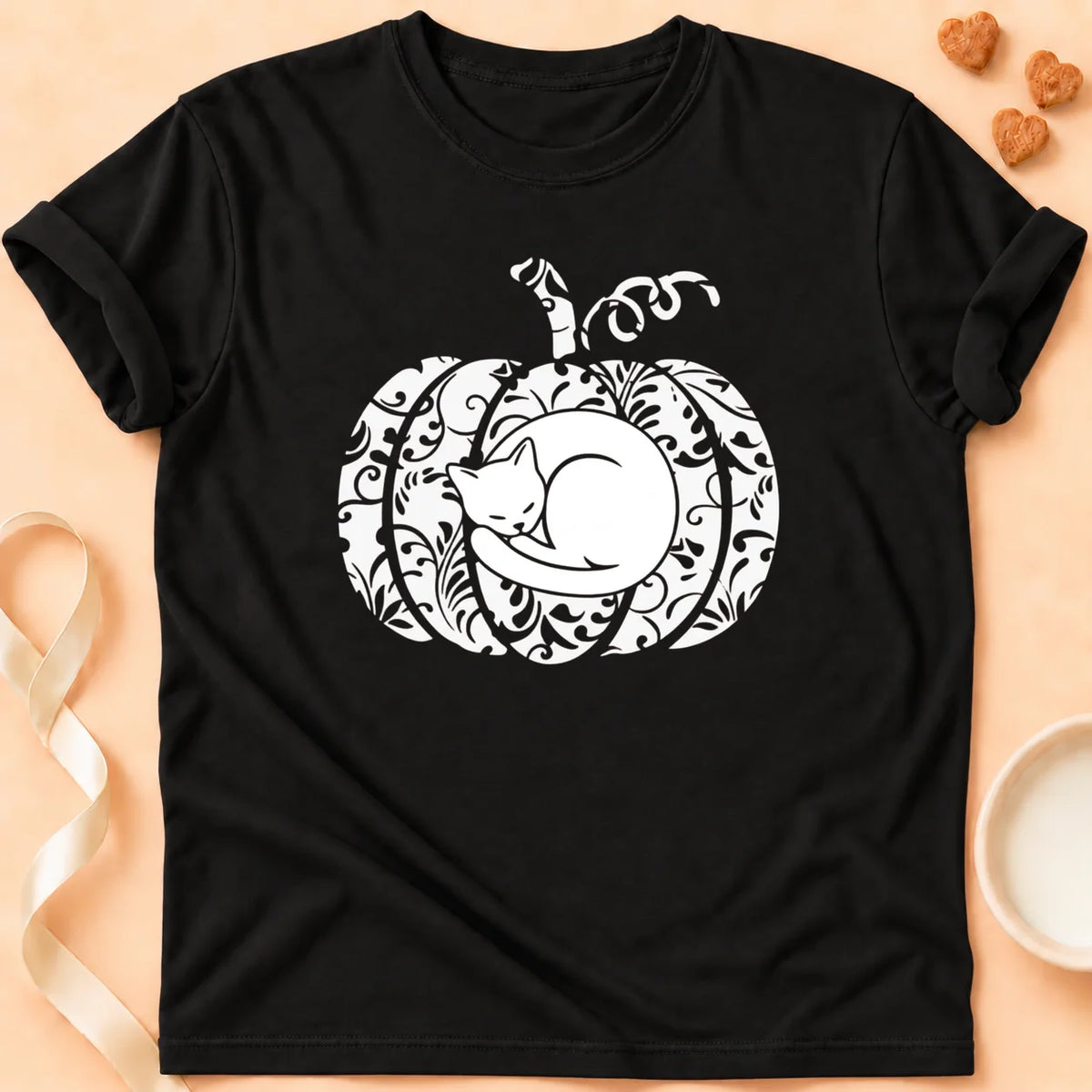 T-shirt chat Patoume – T-Shirt Citrouille – Noir
