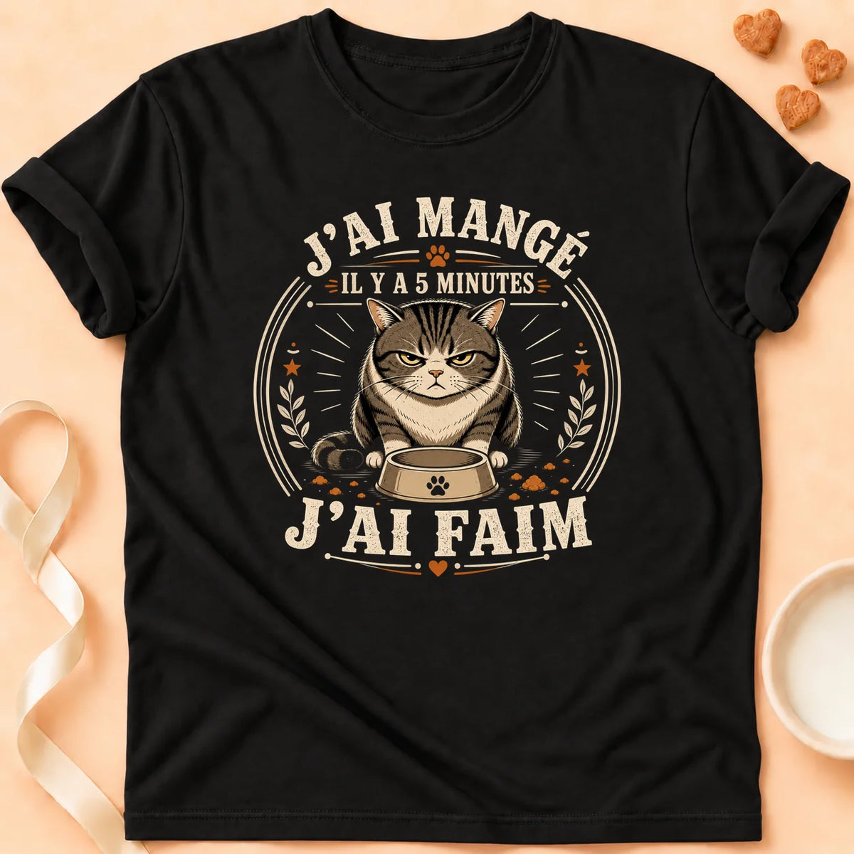 T-shirt chat Patoume – T-Shirt Faim – Noir