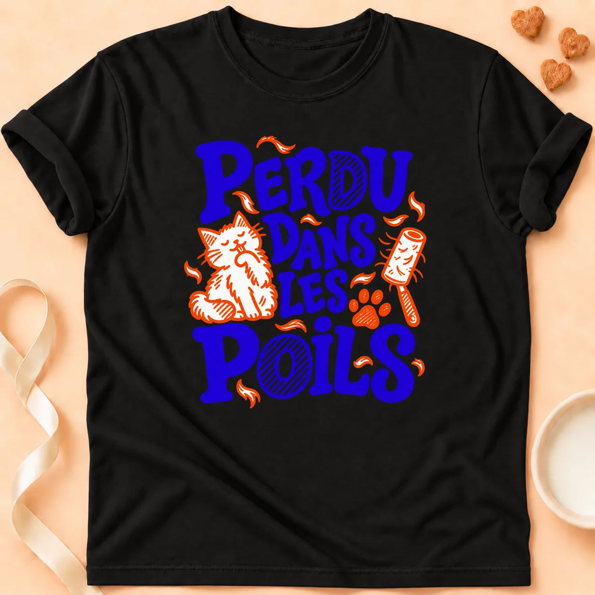 T-shirt chat Patoume – T-shirt Perdu poils – Noir
