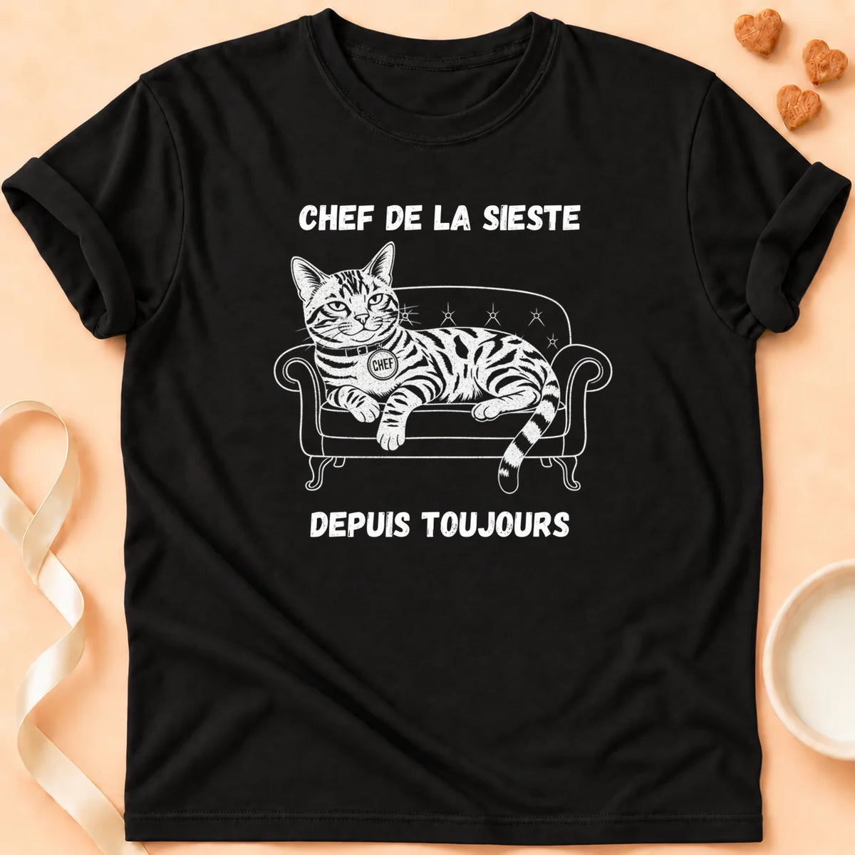 T-shirt chat Patoume – T-Shirt Sieste – Noir