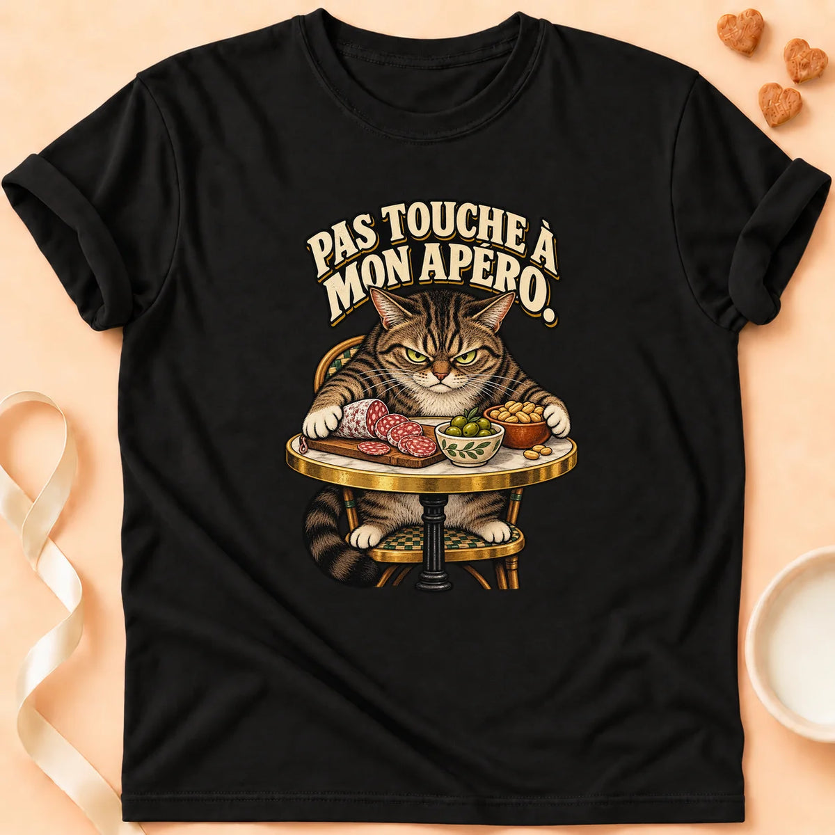 T-shirt chat Patoume – T-shirt Pas touche à mon apéro – Noir