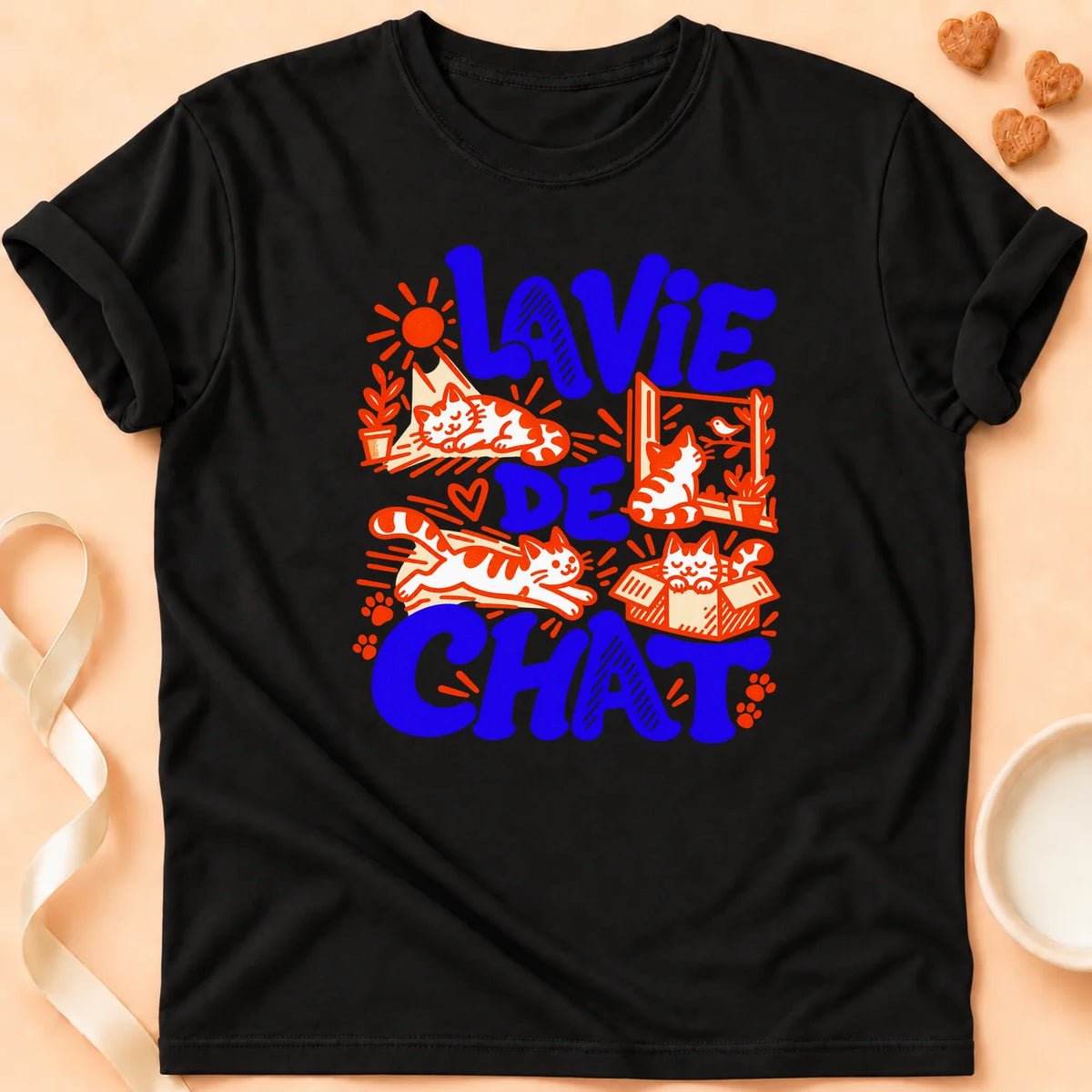 T-shirt chat Patoume – T-shirt La vie de chat – Noir