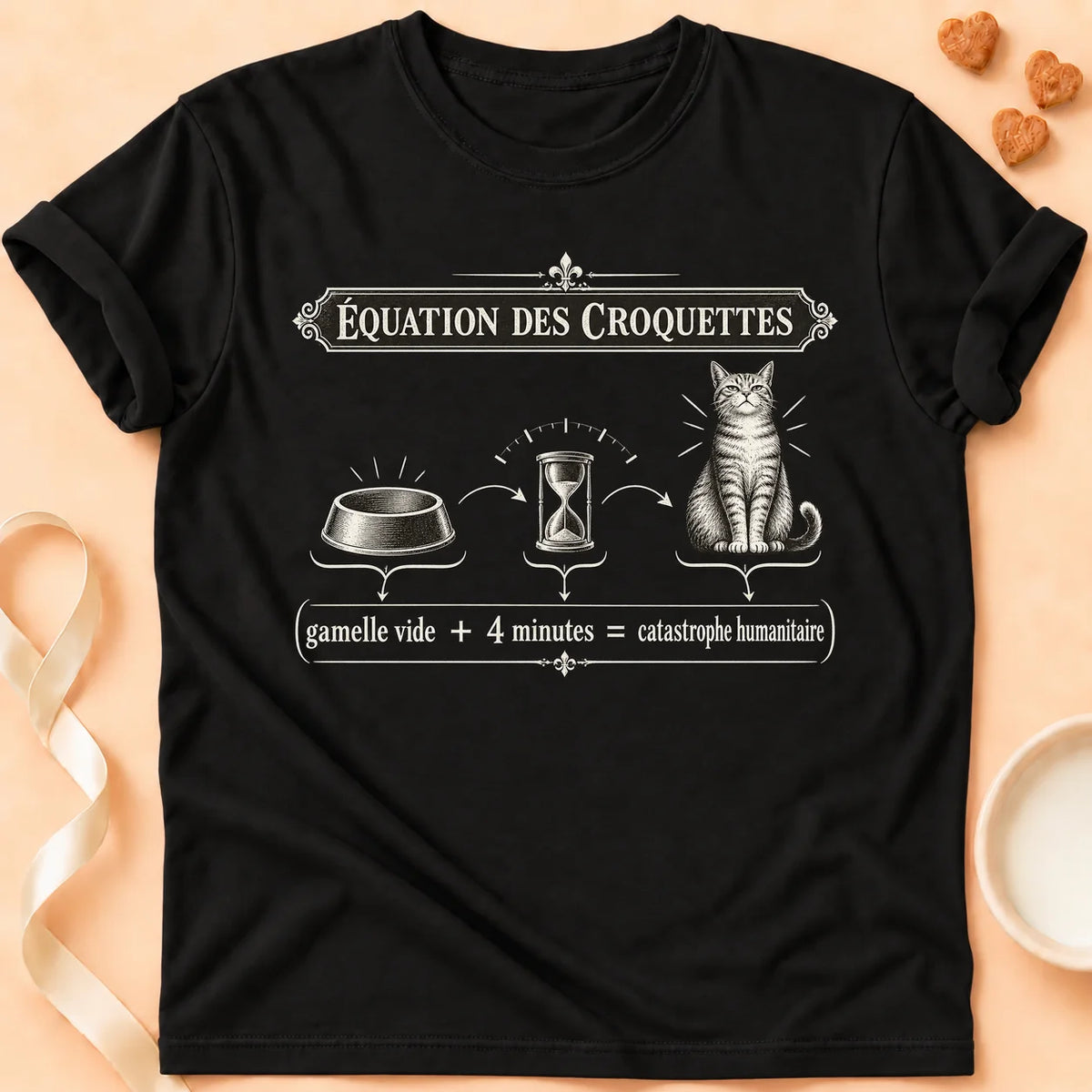 T-shirt chat Patoume – T-shirt Équation des croquettes – Noir