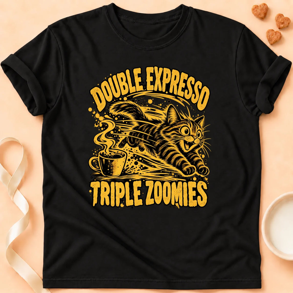 T-shirt chat Patoume – T-shirt Double expresso – Noir