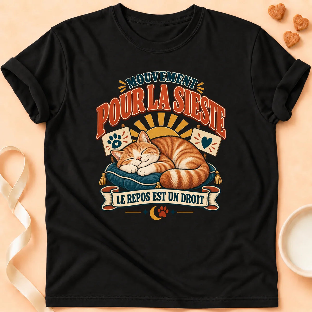 T-shirt chat Patoume – T-shirt Siesta – Noir