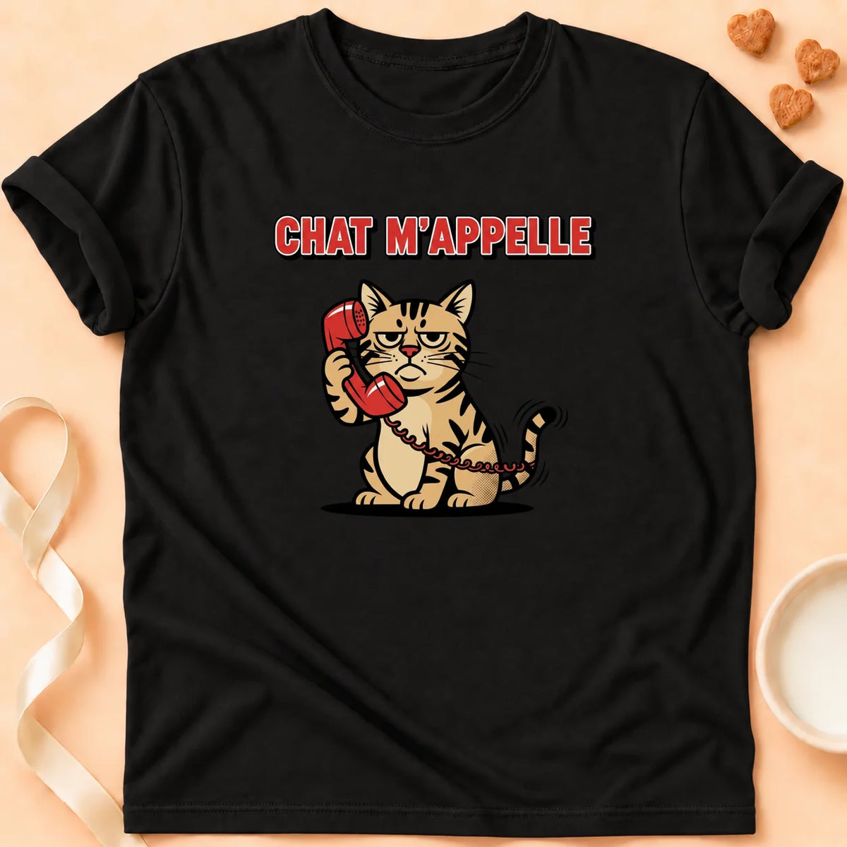 T-shirt chat Patoume – T-Shirt Appel – Noir