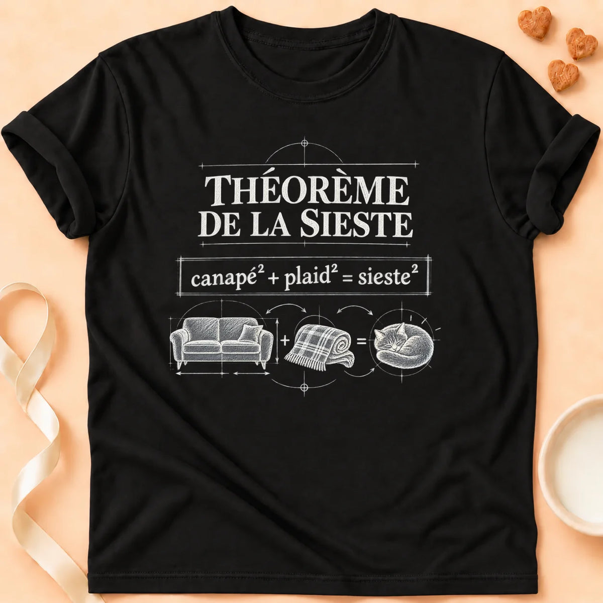 T-shirt chat Patoume – T-shirt Théorème sieste – Noir