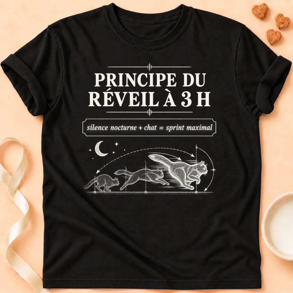T-shirt chat Patoume – T-shirt Principe du réveil – Noir