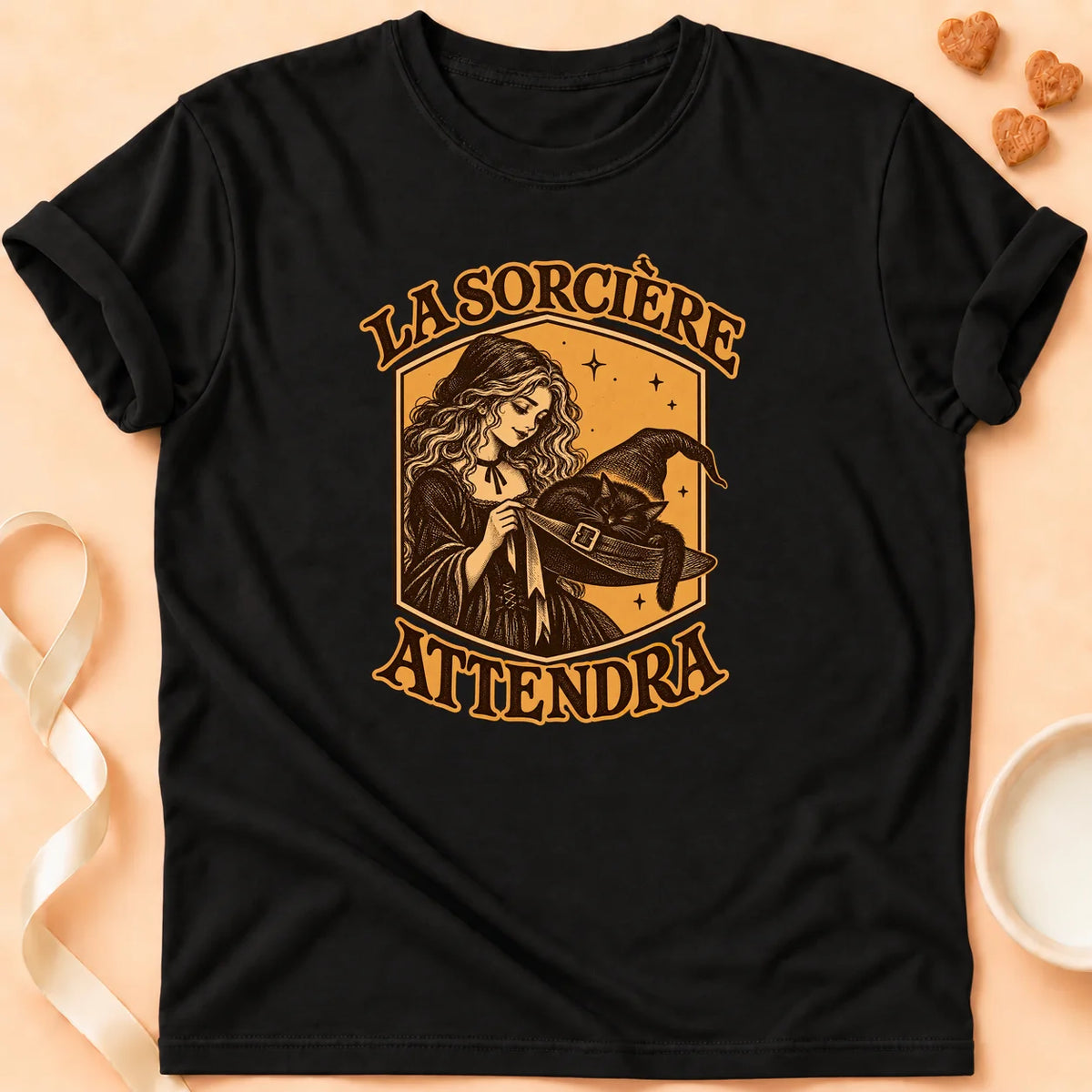 T-shirt chat Patoume – T-shirt La sorcière attendra – Noir