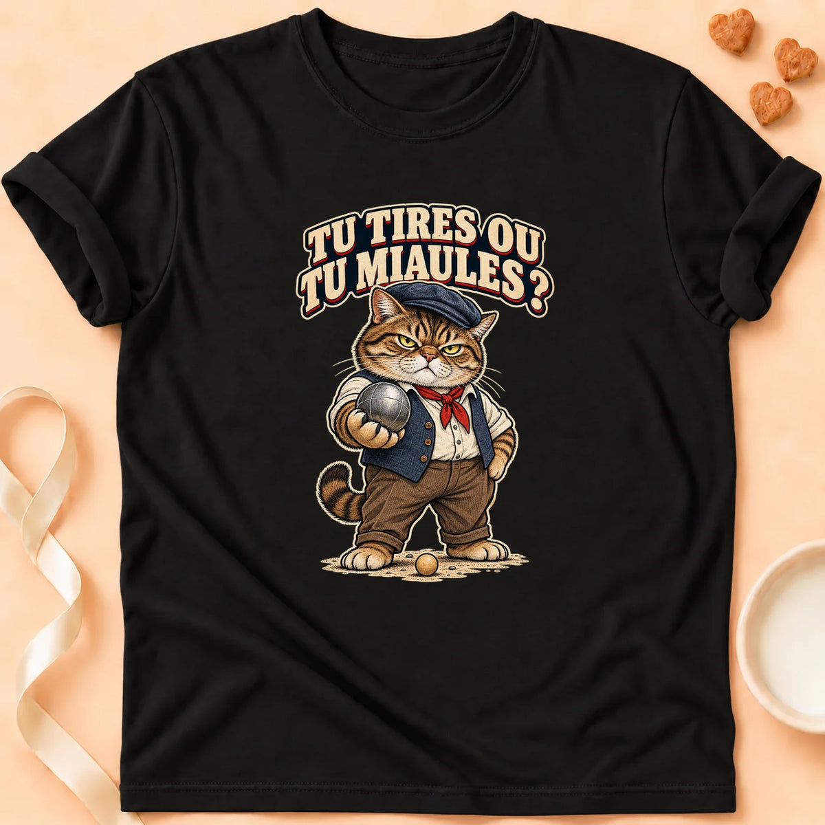 T-shirt chat Patoume – T-shirt Tu tires ou tu miaules – Noir