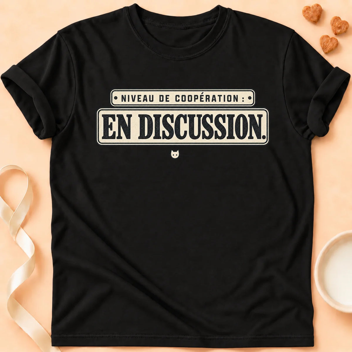 T-shirt chat Patoume – T-shirt Niveau de coopération – Noir