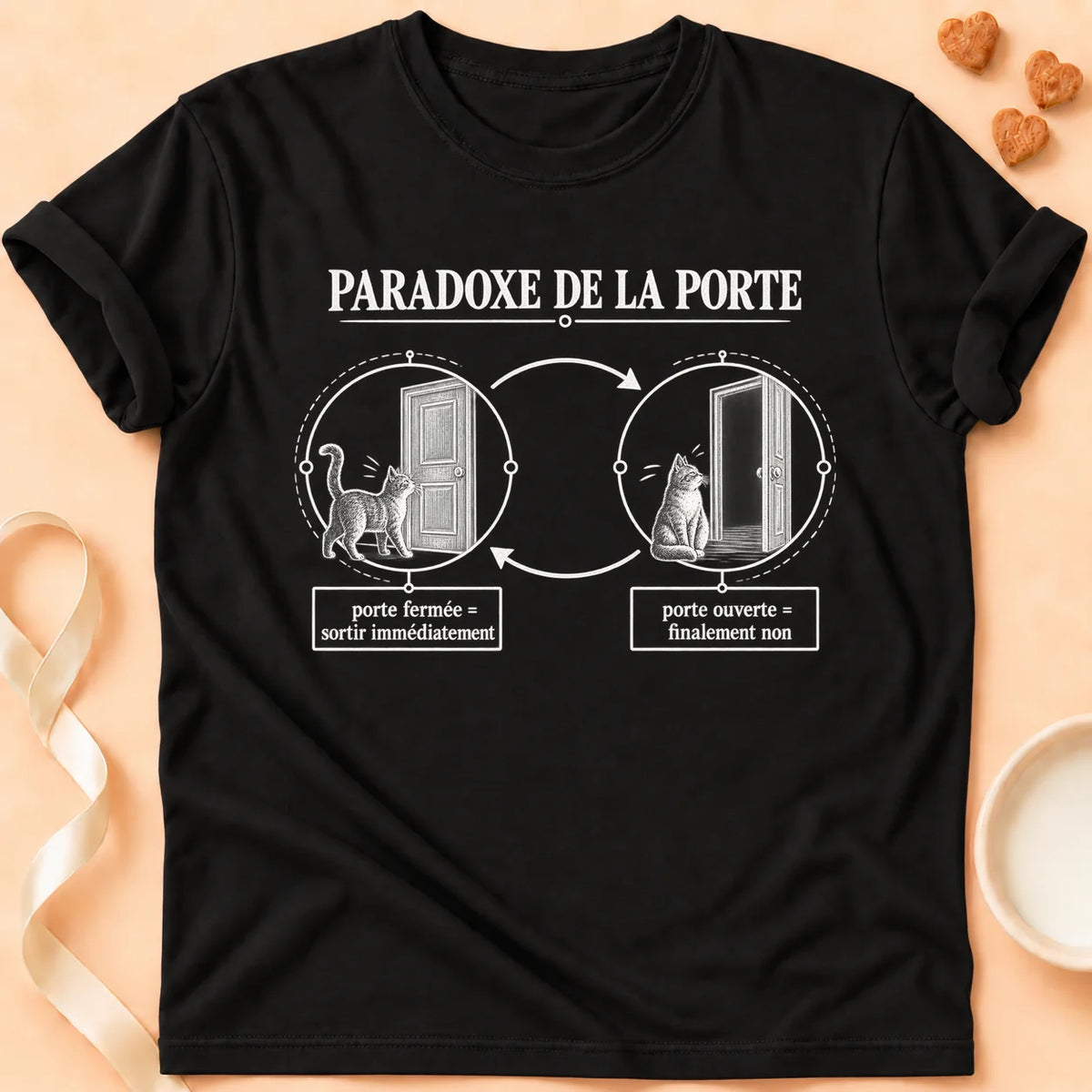 T-shirt chat Patoume – T-shirt Paradoxe porte – Noir