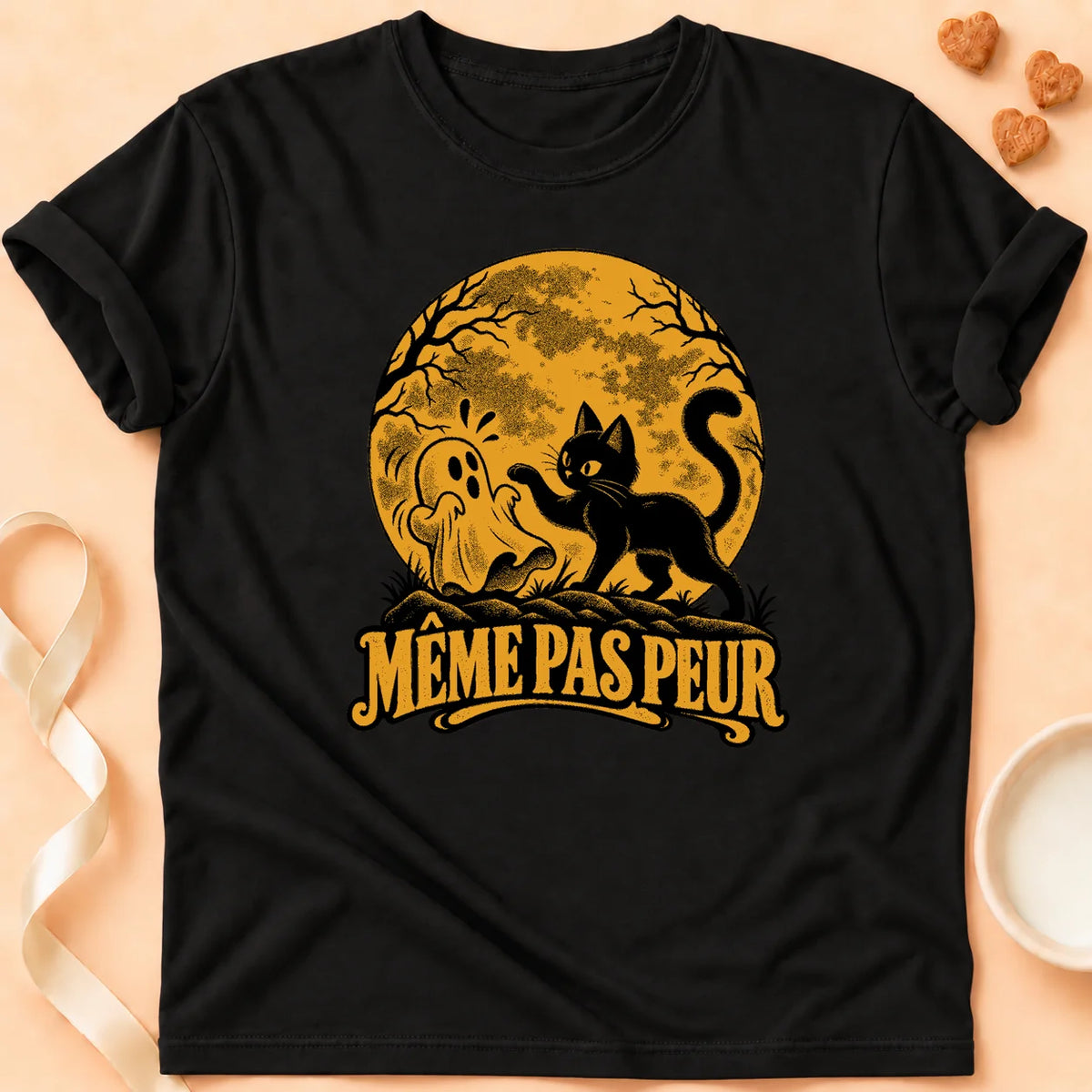 T-shirt chat Patoume – T-shirt Même pas peur – Noir