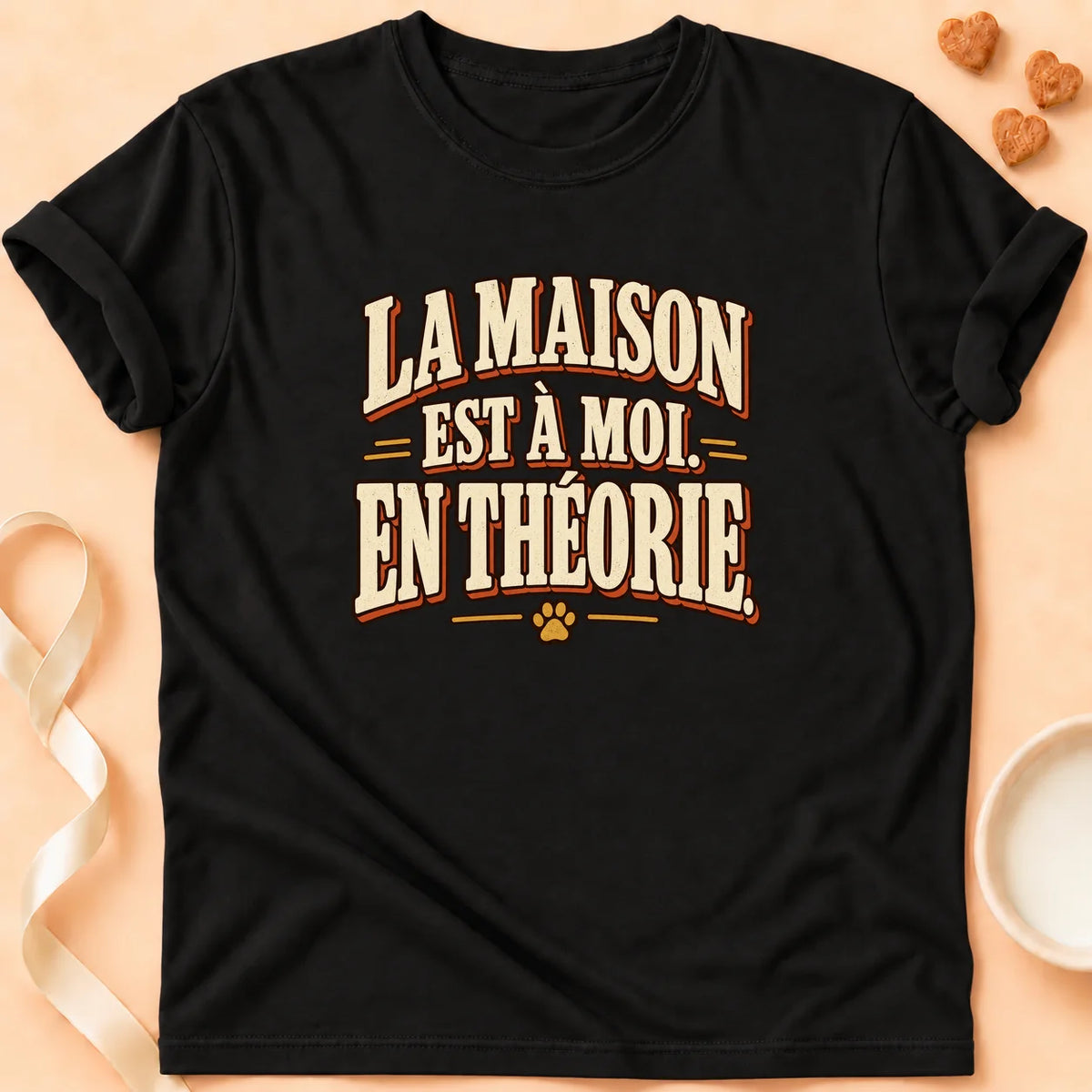 T-shirt chat Patoume – T-shirt Maison pas à moi – Noir