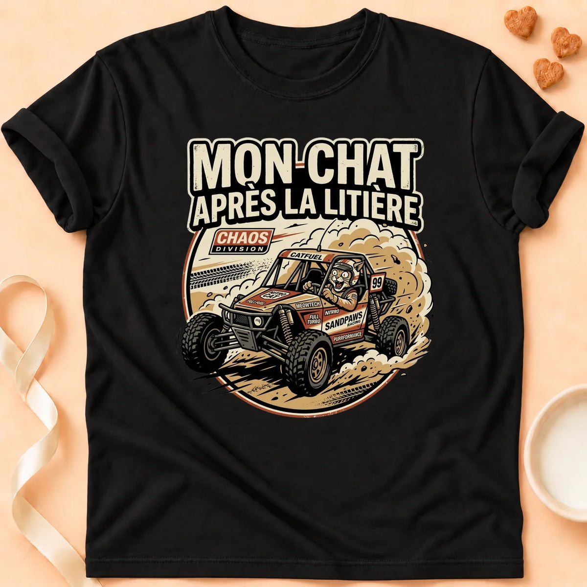T-shirt chat Patoume – T-Shirt Racing – Noir