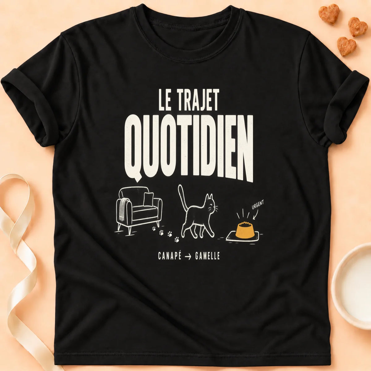 T-shirt chat Patoume – T-shirt Le trajet quotidien – Noir
