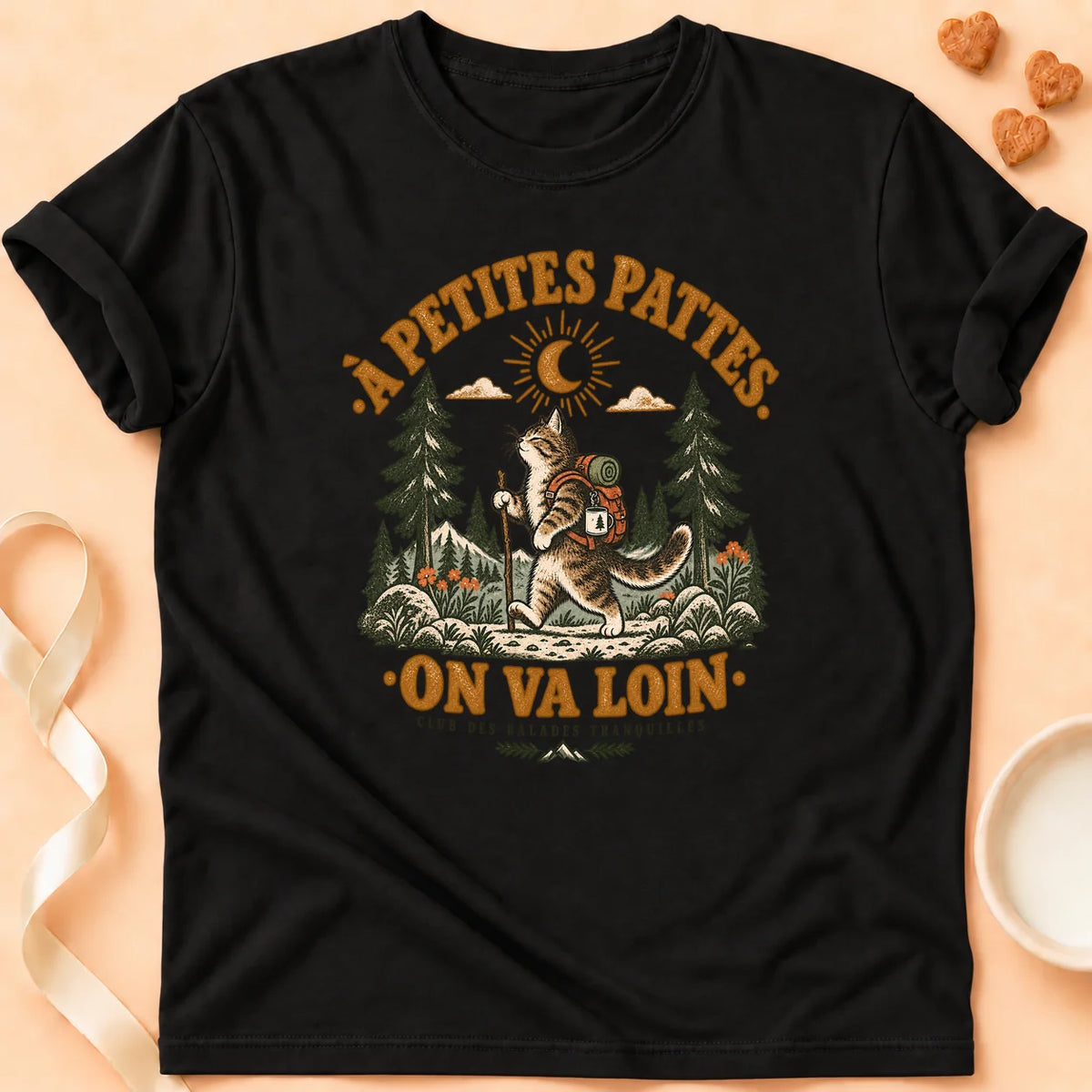 T-shirt chat Patoume – T-shirt On va loin – Noir