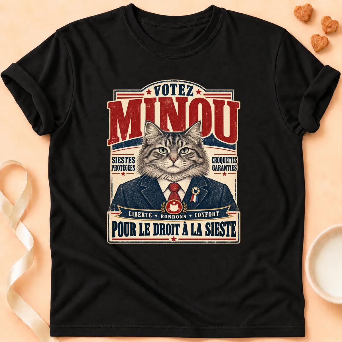 T-shirt chat Patoume – T-shirt Votez minou – Noir