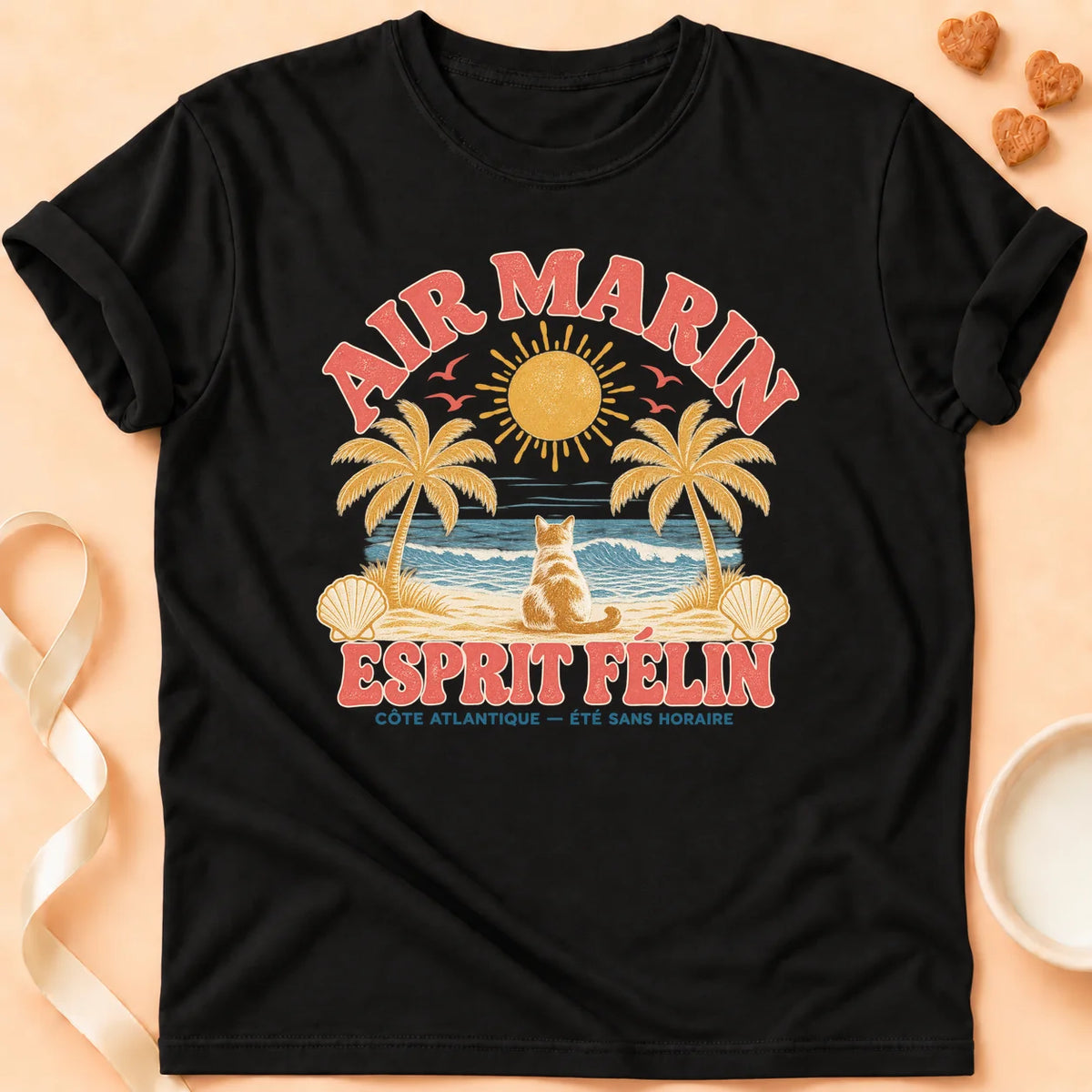 T-shirt chat Patoume – T-shirt Air marin – Noir