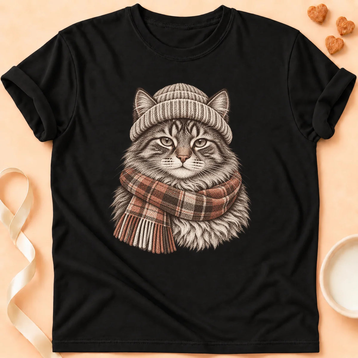 T-shirt chat Patoume – T-shirt Bonnet Chat – Noir