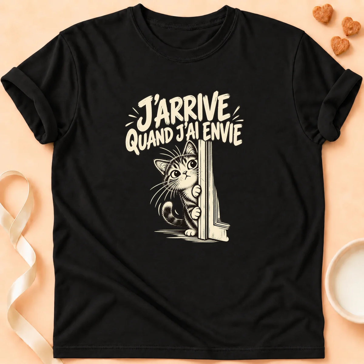 T-shirt chat Patoume – T-shirt J’arrive si j’ai envie – Noir