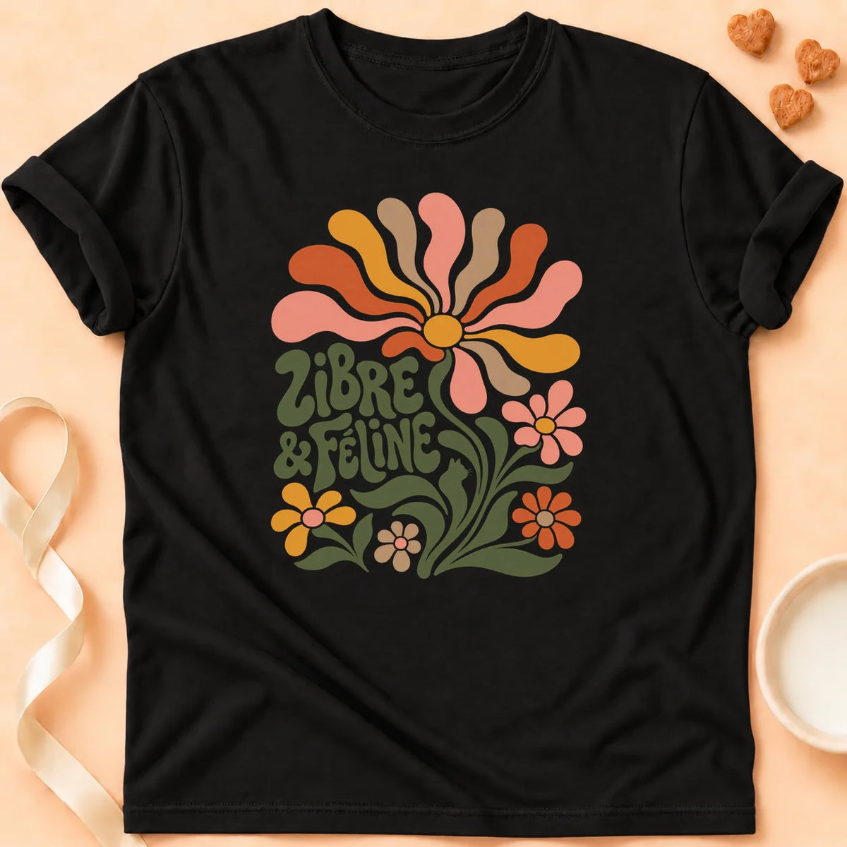 T-shirt chat Patoume – T-shirt Libre et féline – Noir