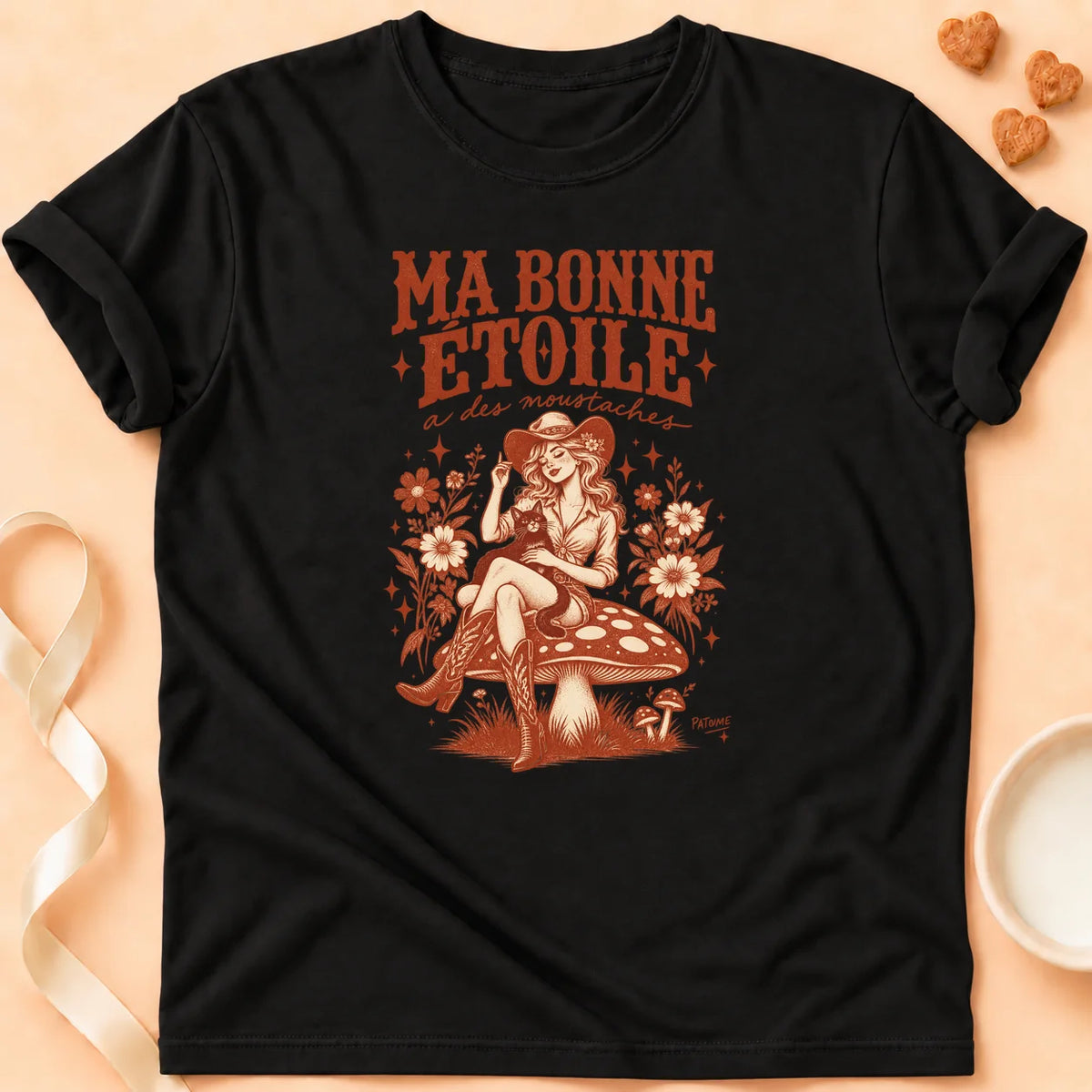 T-shirt chat Patoume – T-shirt Ma bonne étoile – Noir