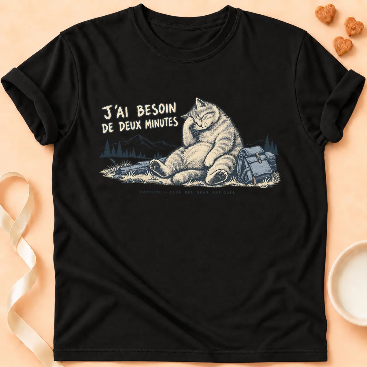T-shirt chat Patoume – T-shirt Ptite pause – Noir