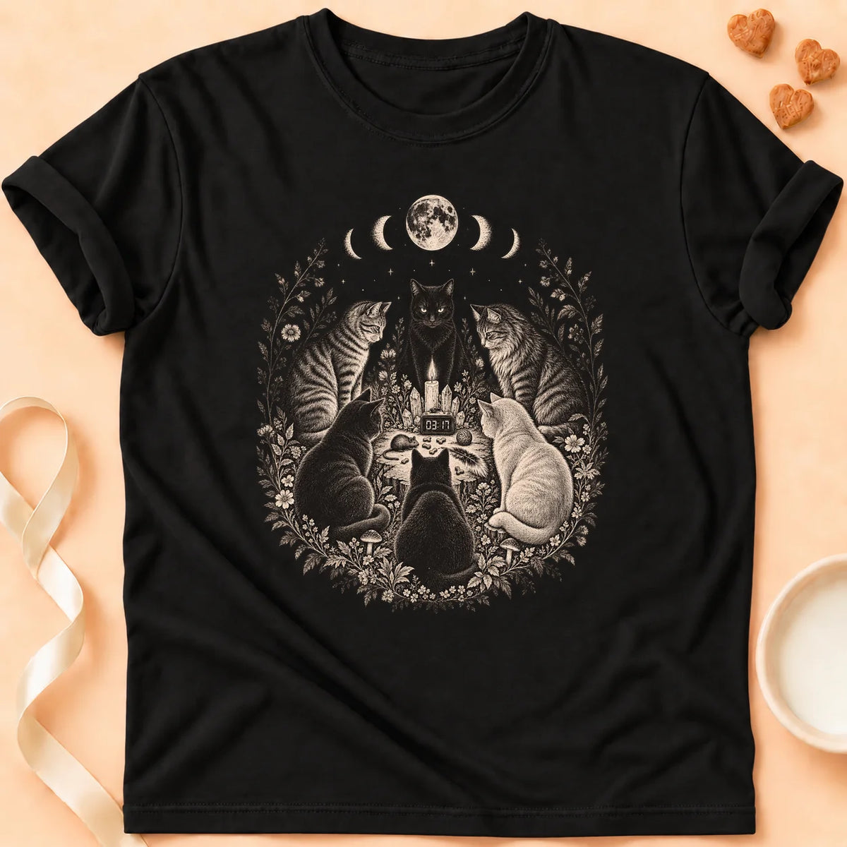 T-shirt chat Patoume – T-shirt Le conseil de nuit – Noir
