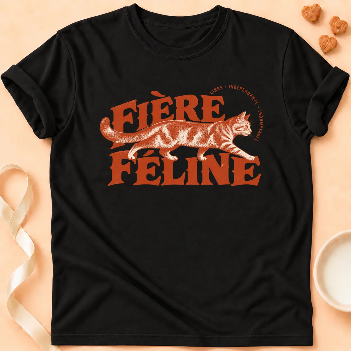 T-shirt chat Patoume – T-shirt Fière féline – Noir