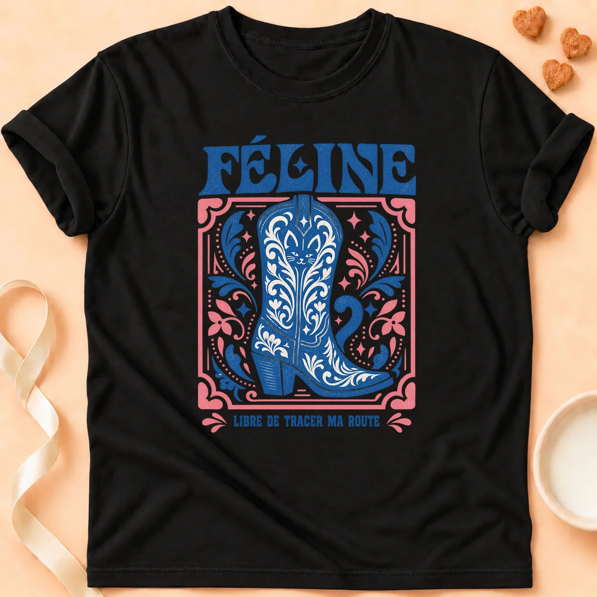 T-shirt chat Patoume – T-shirt Féline libre – Noir