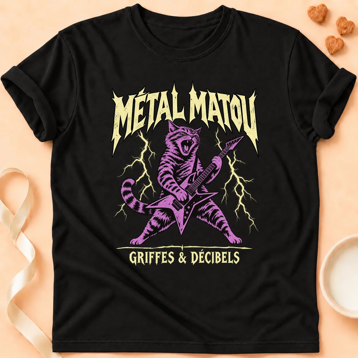 T-shirt chat Patoume – T-shirt Métal matou – Noir