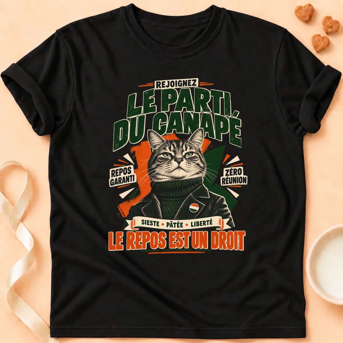 T-shirt chat Patoume – T-shirt Le parti du canapé – Noir