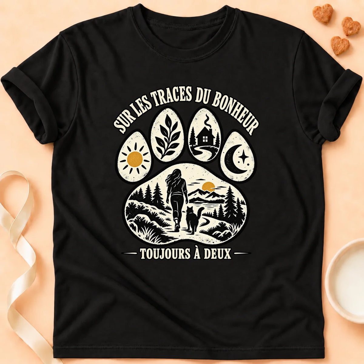 T-shirt chat Patoume – T-shirt Toujours à deux – Noir